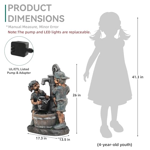 26" Boy and Girl Outdoor Fountain LED 3