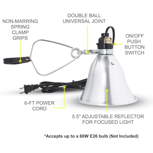 Clamp Lamp Light Socket with 5.5 Inch Aluminum Reflector (2 Count)