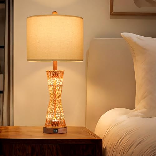27" Table Lamps Set of 2 with Rattan & Dual Lights (2 Count)