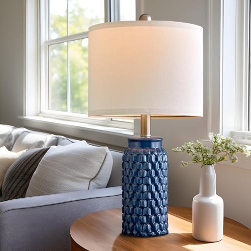 20.5 inches Modern Ceramic Dark Blue Bedside Lamp Set of 2 for Bedroom Decor Farmhouse Table Lamp for Living Room Office Dorm (2 Count)