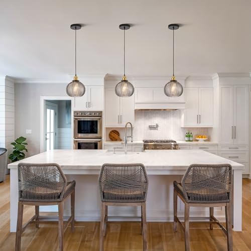 Vintage Smoke Gray Glass Pendant Lights for Kitchen Island E26 Base