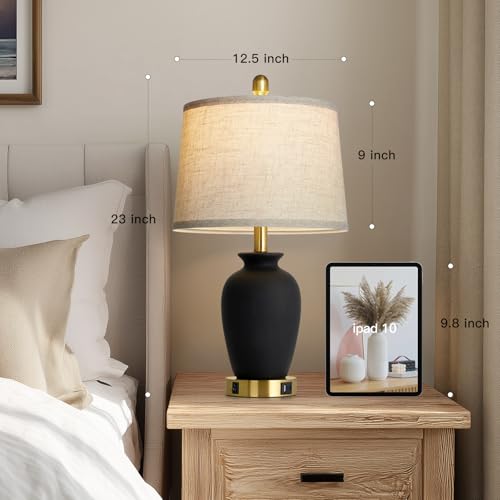 23" Set of 2 Black Ceramic Farmhouse Table Lamp with Ginger Jar Design (2 Count)