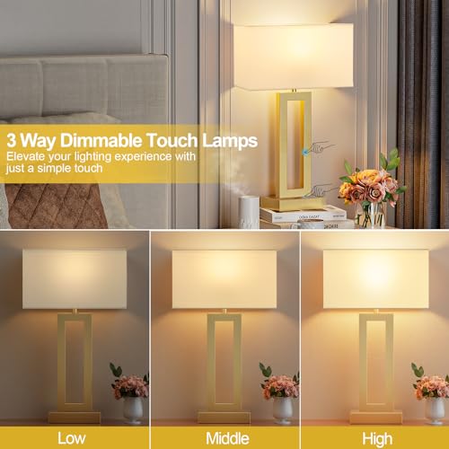 22" Tall Touch Lamps for Nightstand with USB C+A (2 Count)