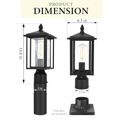 Outdoor Dusk to Dawn Post Light Fixture with Glass
