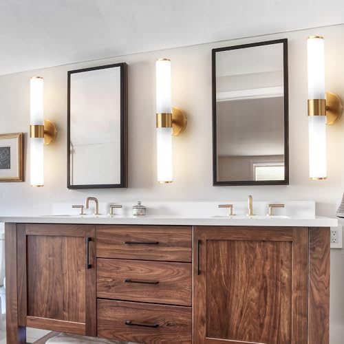 Hardwired Gold Bathroom Vanity Light Milk Glass Wall Sconce