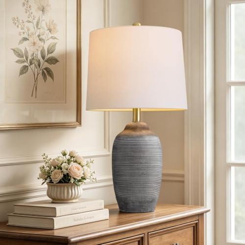 24.5" Ceramic Rustic Lamp for Living Room with Pre