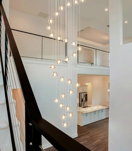 157 Inches Long Chandelier Bubble Crystal Balls Glam Chandeliers Dimmable Light High Ceiling Pendants Light Adjustable Large Size Lighting Fixtures Antique Gold