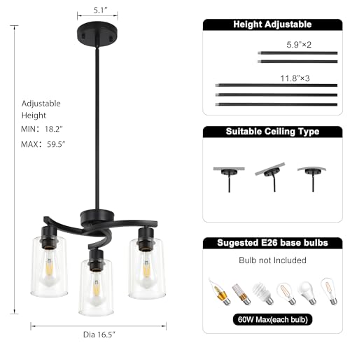 3 Light Modern Dining Chandeliers Over Table