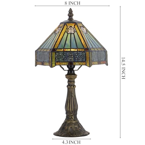 Tiffany Lamp Stained Glass Table Bedside Accent Light 8X8X14.5 inch