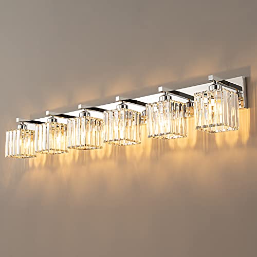 Modern 6 Light Chrome Crystal Bathroom Vanity Light Fixtures