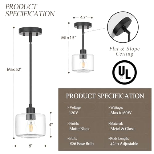 Black Pendant Lights Kitchen Island 2 Pack (2 Count)