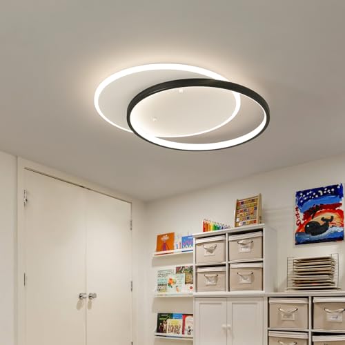 Modern LED Ceiling Light Fixture Black Semi Flush Mount Light with Remote Control 19.69" Hallway Light Fixtures Ceilings Mount Dimmable Ceiling Lamp for Bedroom