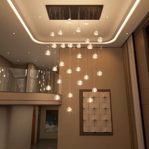 W47.2 x D15.7 x H157 Glam Chandelier Rectangular Chandeliers Bubble Crystal Pendants Light Fixture Dimmable High Ceiling Large Light Black