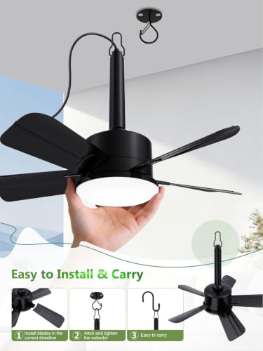 Outdoor Gazebo Ceiling Fan with Light and Remote (Black / 18 Inch)