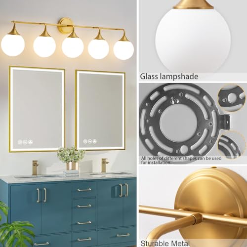 Brushed Gold Bathroom Light Fixtures Over Mirror Vanity 5