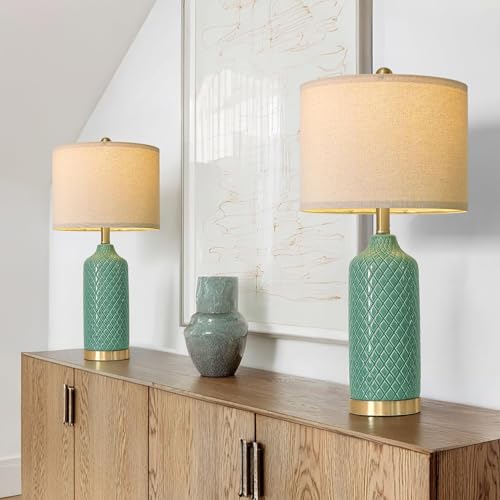 24.25" Modern Ceramic Green Table Lamps Set of 2 Lamps Living Room Bedroom (2 Count)