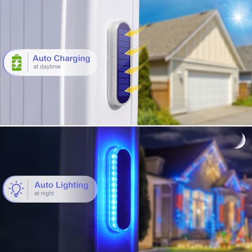 Blue Solar Lights for Outside Stick on Boat Dock Step Driveway Strip Lights Solar Powered Outdoor Waterproof Deck Stairs Post Ground Pathway Walkway Accessories Auto ON (8 Count)