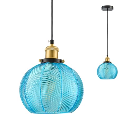 Vintage Blue Glass Pendant Lights for Kitchen Island E26 Base
