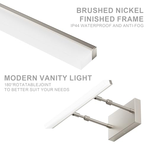 Brushed Nickel Vanity Light 16 inch Modern Wall Sconces Adjustable LED Bathroom Light Fixtures Over Mirror Rotatable Vanity Lighting 5500K