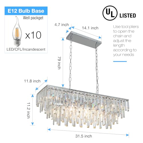 31.5" Modern Rectangle Crystal Chandelier