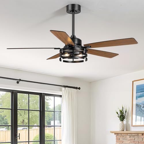 52 Inch Ceiling Fan with Light and Remote Control (Black)