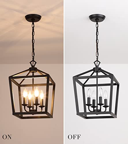 Farmhouse Rustic Black Lantern Chandelier Hanging Light Fixture 4