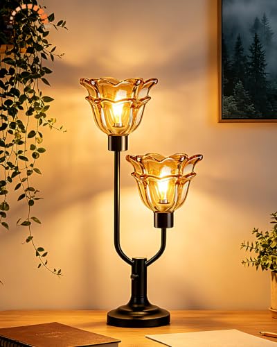 Mid Century Modern Flower Table Lamp Vintage Black Lamp Dimmable
