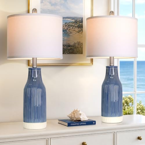 24.5" Blue Ceramic Table Lamps Set of 2 for Bedroom (2 Count)