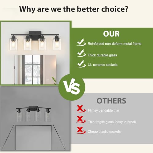 Matte Black Bathroom Light Fixtures (Black-Clear Shade / 4-Light)