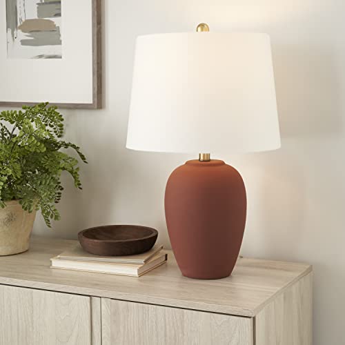 Home 23" Rust Orange Ceramic Pot Table Lamp for Bedroom
