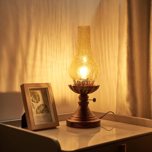 Vintage Table lamp Antique Rustic Farmhouse Desk Lamps Western Victorian Crackled Glass Design Bedside Lamps Living Room Bedroom Studio