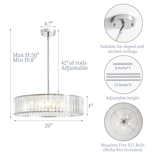 Modern Crystal Chrome Semi Flush Mount Ceiling Light Fixtures 20'' (Chrome / 20 in)
