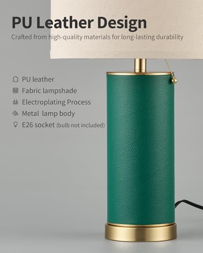 23.4" Green PU Leather Table Lamps for Living Room Set of 2 (2 Count)