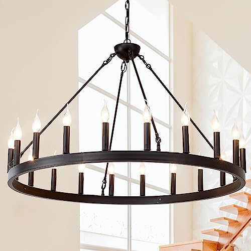Black Wagon Wheel Chandelier 40 inch