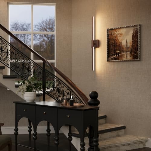 Walnut Battery Operated Wall Sconce with Remote Control 24 Inch
