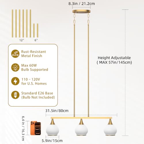 Brushed Gold Kitchen Island Linear Pendant Light