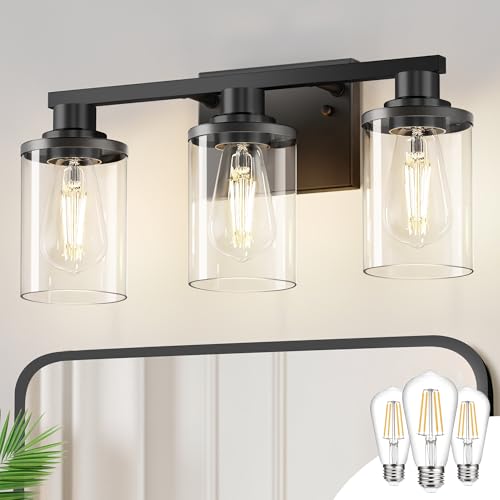 17 Inch 3 Light Black Bathroom Vanity Light with 3 Bulbs