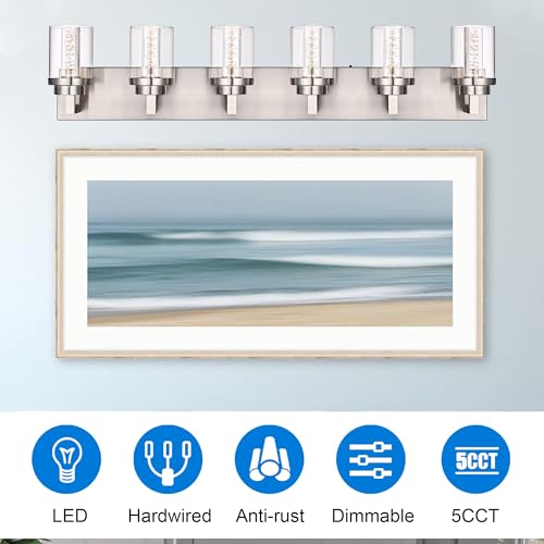6 Light LED Bathroom Light Fixtures Brushed Nickel 3000K