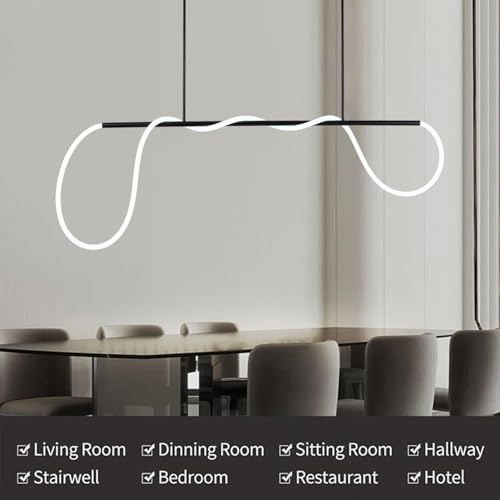 Led Pendant Light Black Modern Chandelier 39.4 Inch Adjustable Height Kitchen Island Lighting Fixture DIY Shapes Dining Room Light Fixture and Living Room