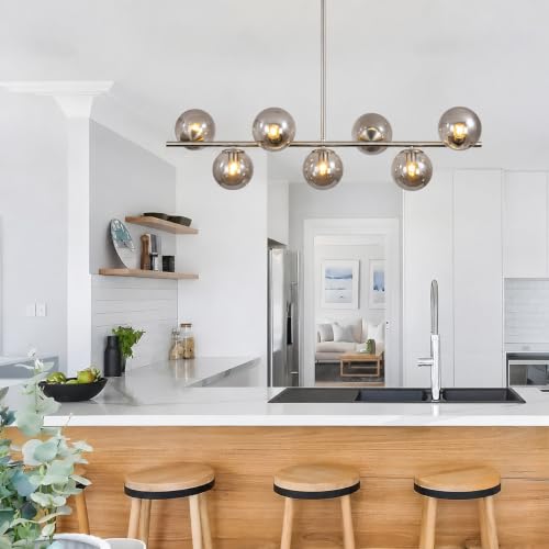 Lighting MCM Brushed Nickel Linear Sputnik Chandeliers for Dining Room