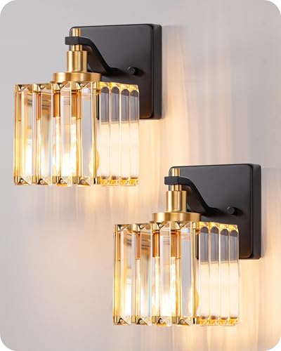 Black Gold Bathroom Vanity Light Fixtures with Crystal Shade