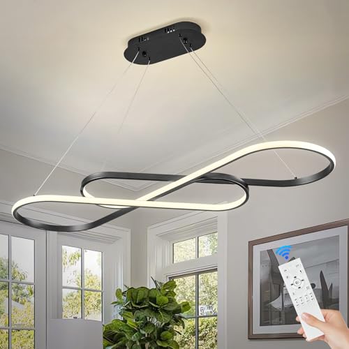 Modern LED Chandelier Black Dimmable LED Pendant Light for Dining Room Light Fixture Over Table Modern Kitchen Island Lighting High Ceiling with Remote for Living Room