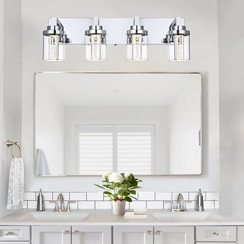 4 Light LED Bathroom Lighting Fixtures Chrome