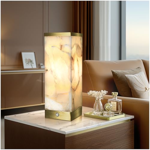 Modern Alabaster Rechargeable Cordless Table Lamp for Living Room