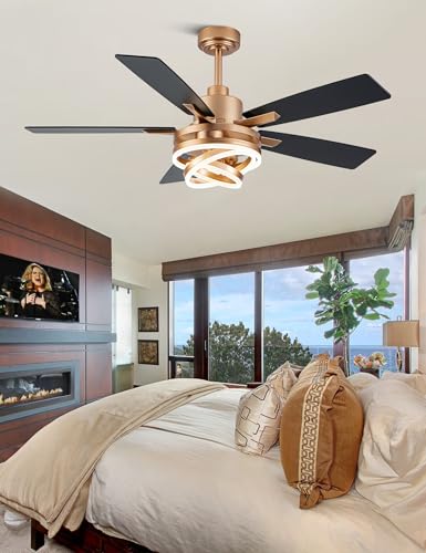 52" Black and Gold Modern Chandelier Fandelier Ceiling Fan with Light