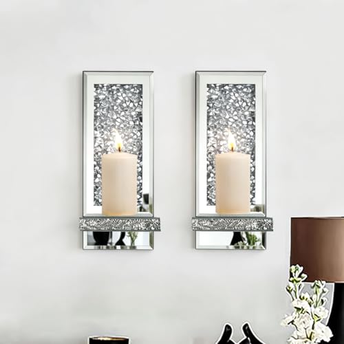 Mirrored Candle Sconces with Acrylic Diamond (2 Count)