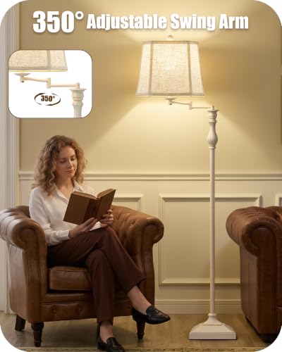 62" Floor Lamps for Living Room with 350°Adjustable Swing Arm (Cream)