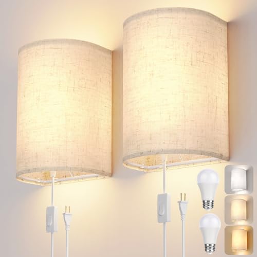 Plug in Wall Sconces Set of Two Wall Lights Lamp with On (2 Count)