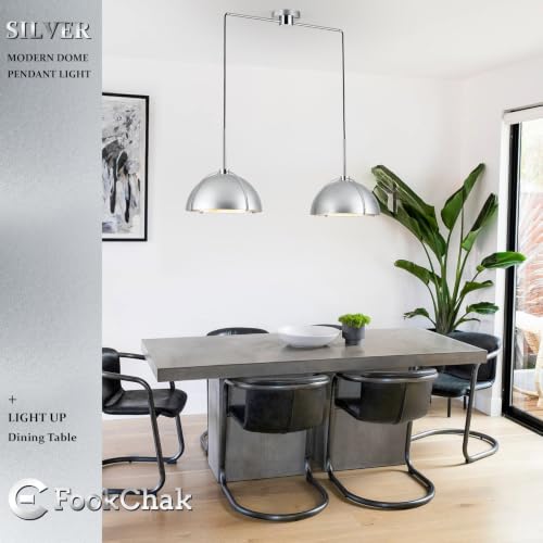 Silver Dome Pendant Light 2 Light Socket Large Pendant Light Fixture with Adjustable Pendant Cord Modern Pendant Lighting for Kitchen Island Dining Room Kitchen Sink