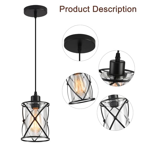 3 Lights Industrial Pendant Light with Glass Shade Matte Black Pendant Lighting Adjustable Industrial Retro Style Hanging Light